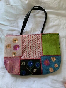 Die limitierte handgefertigte Handtasche Perlen & Pailletten Blumen Beuteltasche 14 Zoll - Bild 1 von 4