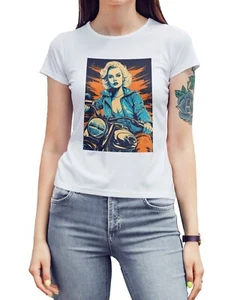 Camiseta Moto Mujer Pop Art MC Bicicleta Retro Mod Rocker Rebel Pin-Up Camiseta Top - Imagen 1 de 2