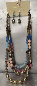Sophia And Kate Multicolored Beaded Layered Earring Necklace Set NWT