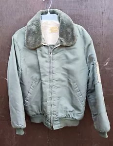 Vintage Men's Olive Green Sherpa Lined Bomber Flight Jacket Sz M - Picture 1 of 7