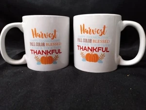 2 Fall Harvest Thankful Grateful Blessed Coffee Coco Mugs Cups 10 oz - Bild 1 von 2