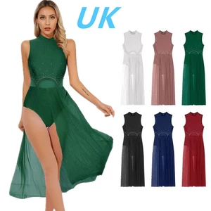 AU Womens Glittery Lyrical Dance Dress Sleeveless Split Leotard Tulle Dresses - Picture 1 of 96