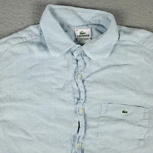 Lacoste Shirt Mens Size 40 Blue Linen Casual Button Up Short Sleeve - Picture 1 of 8