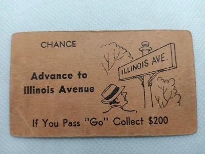 Tarjeta Monopoly 1935 de colección original rara oportunidad (Avance a Illinois Avenue} Foto 1 de 2