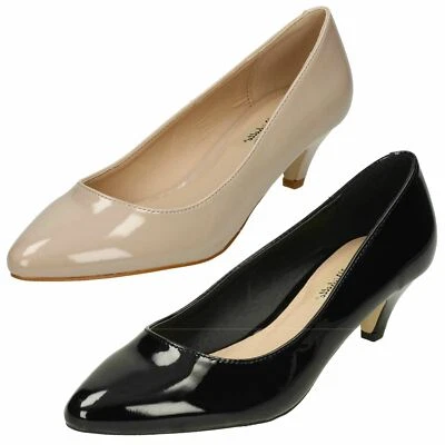 Ladies Anne Michelle Mid Heel Patent Pointed Court Shoes