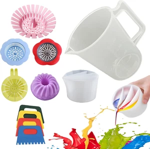 Paint Cup with Handle Silicone Split Cup Acrylic Pouring Strainers, Scrapers Kit - Picture 1 of 12