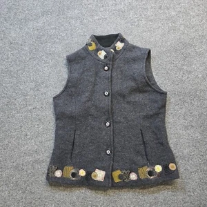 Icelandic Designs Vest Women Medium Gray Wool Embroidered Artsy Full Zip Capsule - Picture 1 of 9