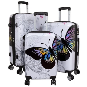 Trolley Koffer & Kofferset 3-teilig Schmetterling Hartschale bunt Reisekoffer - Bild 1 von 28