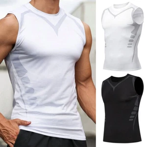 1/2Pcs Mens Compression Sport Vest Tight Tank Base Layer Sleeveless Top Singlet - Picture 1 of 23