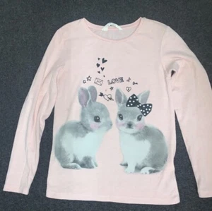 H&M Girls T Shirt  top 6-8 Pink  Bunny Love  Cotton Blend Long sleeves i 850 - Picture 1 of 6