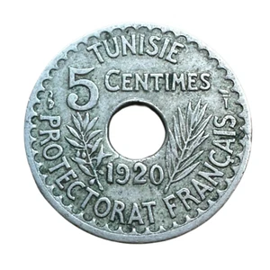 Tunisia 5 Centimes Coin 1920 Nickel-Brass Muhammad V - Picture 1 of 2