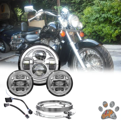 For Honda Shadow ACE 1100 VT1100C2 750 7" LED Headlight & 4.5" Passing Lights - Image 1 of 4