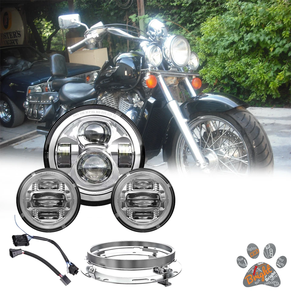 Faro LED de 7" y luces de paso de 4,5" para Honda Shadow ACE 1100 VT1100C2 750 Foto 1 de 4