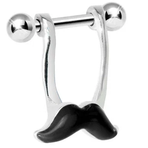 Surgical Steel Straight Barbell Septum Ring 16 Gauge & Dangle Mustache - Picture 1 of 3
