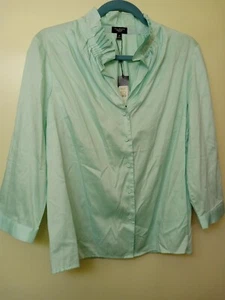 TALBOTS PETITES SZ 14 PASTEL GREEN COTTON BLOUSE SHIRT NWT - Picture 1 of 9