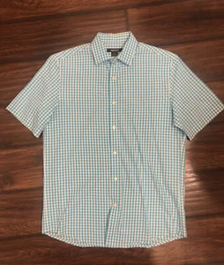 Claiborne Herren Gr. S hellblau und weiß Gingham Kragen Knopfleiste - Bild 1 von 7