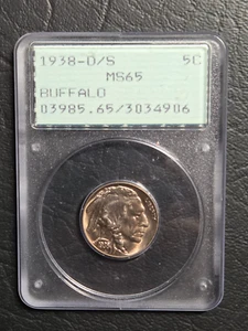 Beautiful 1938 D/S Buffalo Nickel, PCGS Graded MS 65, Old Holder - Picture 1 of 4