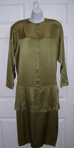Nicole Miller Silk Dress Pleated Flapper Style Dress Olive Green Women's Large - Picture 1 of 12