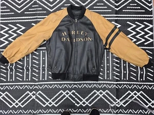 Vintage Men"s Harley Davidson Vented Tan Black Leather Jacket MEDIUM With liner - Picture 1 of 12