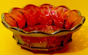 Vintage Fenton Marigold Grape Leaves Quilt Ruffled Edge Carnival Glass Bowl - Picture 1 of 10