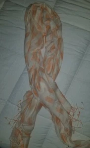 Para mujer Ann Taylor Loft 100 % rayón tostado y naranja limpieza en seco solo con bufanda con flecos - Imagen 1 de 8