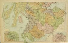 1912 LARGE ANTIQUE MAP ~ SCOTLAND SOUTHERN ~ EDINBURGH