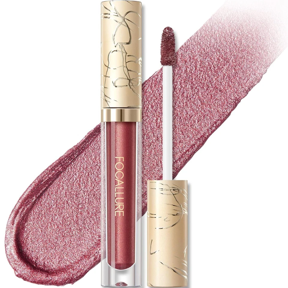 Lápiz labial líquido metálico FOCALLURE, labio antiadherente taza RD01 Love Galore  Foto 1 de 4