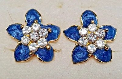 230 - Ohrclips AGS Vergoldet Blütenform mit Steinbesatz und Emaille DM 22mm - Bild 1 von 4