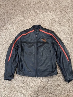 Chaqueta de Cuero Harley-Davidson Negra Naranja Rayas Abrigo de Montar Forro Ventilaciones Talla M Foto 1 de 4