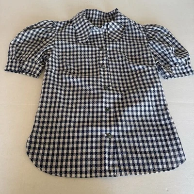 VTG Gingham Blouse Button Up Short Sleeve Blue White Small Cottage Coquette - Image 1 of 4