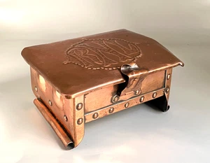 Antique c1890s Newlyn School Royal Navy League Arts & Crafts Copper Casket Box - Picture 1 of 23