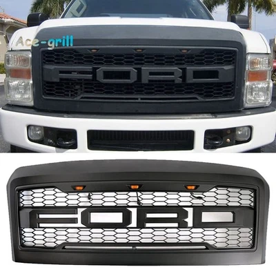 Grelha para Ford F250 F350 2008-2010 Raptor Style grade dianteira parachoque malha + letra - Imagem 1 de 4