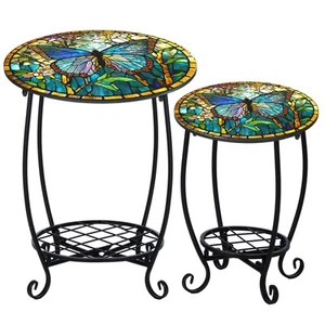 2 Pcs Outdoor End Table 12" and 16" Small Patio Side Round Mosaic Accent Indo... - Picture 1 of 9