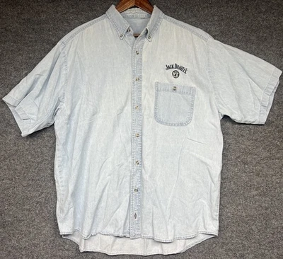 Jack Daniel’s Button Up Shirt Men’s 2XL Denim Style Y2K Logo No 7 Whiskey Party - Image 1 of 4