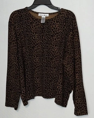Jones NY Sport Top Women’s 3X Leopard Print Long Sleeve Cotton Top Blouse  - Image 1 of 4