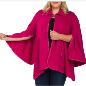 NWT Patricia Nash Leather Whipstitch Sleeved Cape Shawl Magenta Pink XL/1X - Picture 1 of 10