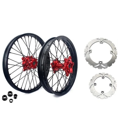 For Honda 21"+19" CNC Wheel Disc Rotors Kit XR650L 93-24 CNC Black Rims Red Hubs - Image 1 of 4