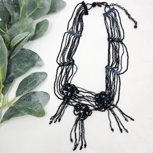 CHICO'S Black AB Seed & Faceted Iridescent Beads Choker Bib Necklace Vintage - Picture 1 of 10