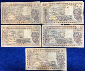 Westafrika Staaten Elfenbeinküste 5 Scheine 1981 1000 Francs P-107A.c kostenloser Versand - Bild 1 von 9