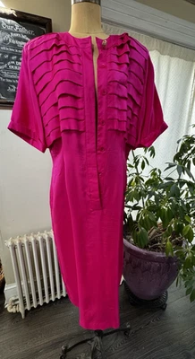 Винтажное шелковое платье Argenti фуксия розовое плиссированное покрытие размер 12 - Изображение 1 из 4