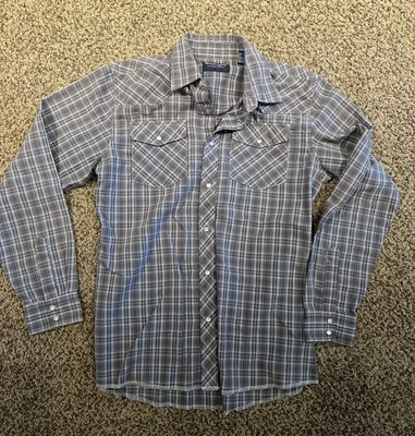 Wrangler Pearl Snap Shirt Boys Long Sleeve Gray / White/  Red Western Rodeo XL  - Image 1 of 4