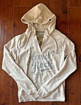 Hard Rock Cafe Las Vegas Womens Beige V-Neck Hoodie Sweatshirt Sz S READ DESCRIP - Image 1 of 4