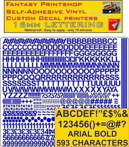 RC Vinyl Aufkleber Sticker Ariel BUCHSTABEN ZAHLEN 16MM VORGESCHNITTEN FPRC803 BLAU GLANZ - Bild 1 von 5