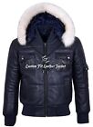 Mens Leather Hooded Jacket Navy Bomber Style GENUINE REAL SOFT LEATHER Pilot Six