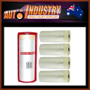 6 PCE PAINTERS HAND MASKING FILM/PLASTIC & TAPE KIT 1.8x30mt EACH INCL. HOLDER - Picture 1 of 5