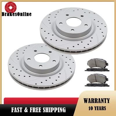 296mm Front Brake Rotors Pads fit for Nissan Rogue 2014-2016 2017 Drilled Brakes - Image 1 of 4