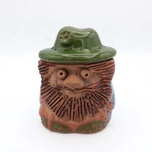 Studio Kunst Keramik Figur Mann mit Hut Deckel Schmuckschatulle Handarbeit OOAK 3" - Bild 1 von 11