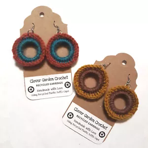 Wholesale Plastic Bottle Cap Crochet Circle Boho Earrings Eco-friendly - Picture 1 of 6