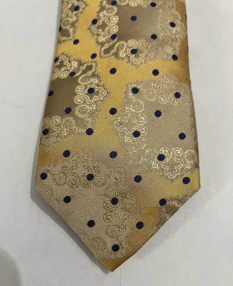 Canali 最近现代银色黄金/青铜佩斯利丝绸领带意大利 — 第 1/4 张图片