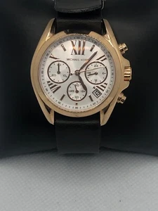 Michael Kors MK5907 Women's Black Leather Analog White Dial Quartz Watch LP363 - Picture 1 of 9